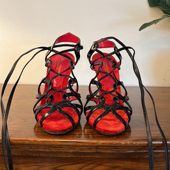Dolce & Gabbana Ankle Tie Patent Leather Strappy Heels - Picture 3 of 11